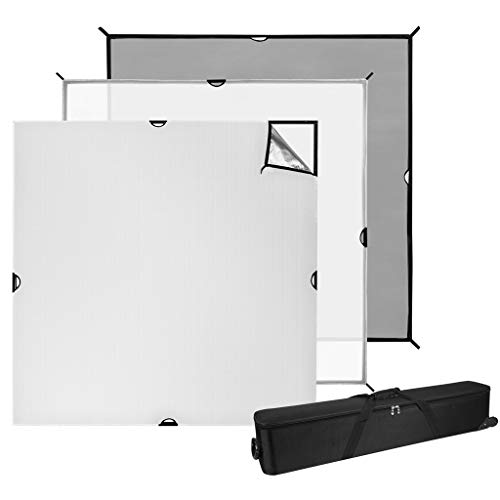 Ultimate Scrim Jim Cine Kit: Heavy-Duty Frame, Full Stop Diffusion, Silver/White Bounce, Single Net Fabric – with Wheeled Case