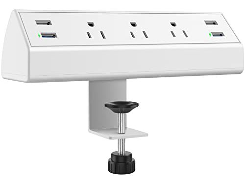 Powerful Desk Clamp Power Strip: 3 Outlets, 4 USB Ports, Fast Charging