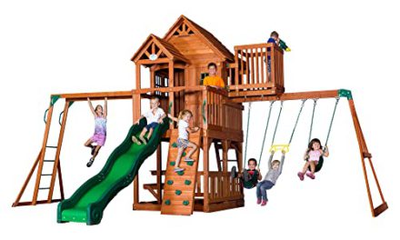 Exciting Skyfort II Cedar Swing Set with Playhouse, Sandbox, Slide, Monkey Bars – Perfect for Kids 3-10!