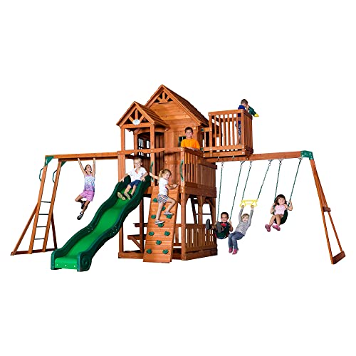 Exciting Skyfort II Cedar Swing Set with Playhouse, Sandbox, Slide, Monkey Bars – Perfect for Kids 3-10!
