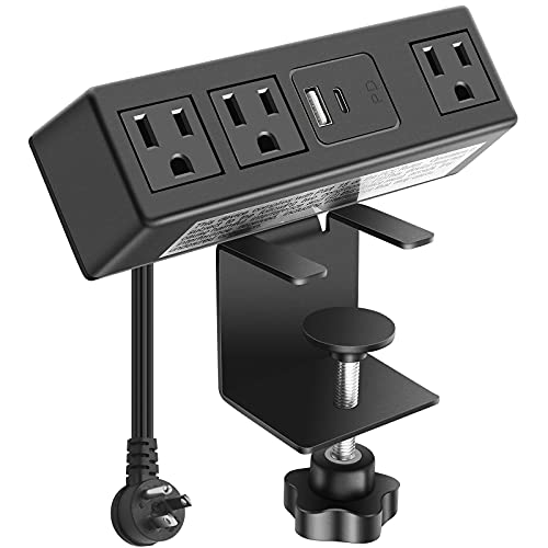 “Powerful CCCEI Desk Clamp Power Strip – Fast Charge USB C – Wide Outlet – Sleek Design”