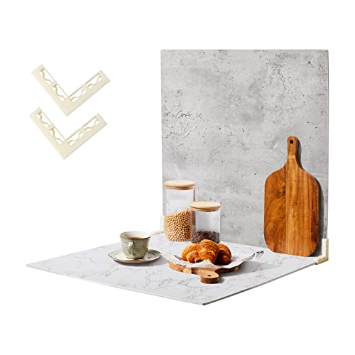 Stunning 2 PCS Marble+Light Gray Photo Backdrop, Perfect for Flat Lay and Food Photography