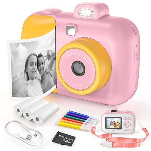 “Capture Joy: FANHIG Instant Print Camera for Kids 3-12, 1080P HD Selfie Video, 32GB TF Card & Color Pens – Perfect Birthday Gift!”