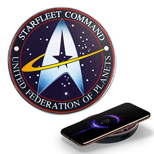 Powerful Star Trek Wireless Charger with Backup Battery. Portable, Illuminated Starfleet Logo. Perfect Gifts.