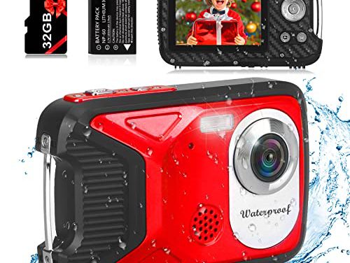 “Ultimate Waterproof HD Camera: 36MP, 32G SD Card, Rechargeable Mini Vlogging for Kids!”