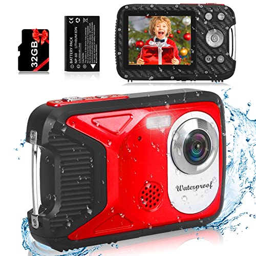 “Ultimate Waterproof HD Camera: 36MP, 32G SD Card, Rechargeable Mini Vlogging for Kids!”