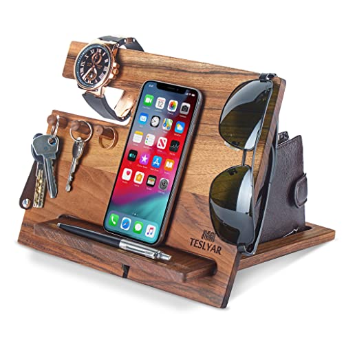 “Organize, Store and Display – Walnut Wood Phone Dock and Organizer for Men”