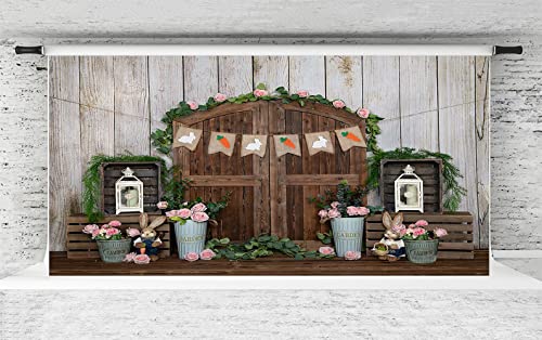 “Capture Stunning Easter Moments: Kate’s 20x10ft Rustic Wood Backdrops with Easter Bunny Props”