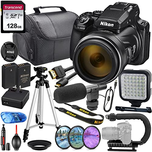 Nikon P1000 Camera Bundle: Video Creation with 128GB Memory, LED Light, Shotgun Mic, and More