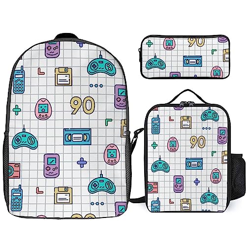 Retro Game Gadgets Set: Backpack, Lunch Bag, Pencil Case