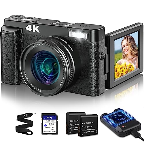 Capture Stunning Moments: 4K Autofocus Camera with 48MP, Anti-Shake, Flip Screen, and Flash