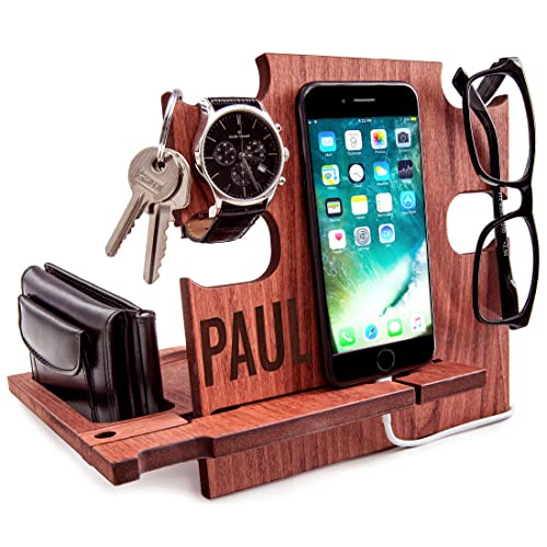 Personalized Wood Phone Stand: Nightstand Organizer & Dad Gift