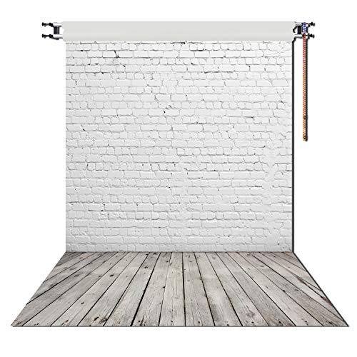 5X7ft White Brick Wall & Gray Wooden Floor – Captivating Photography Backdrop