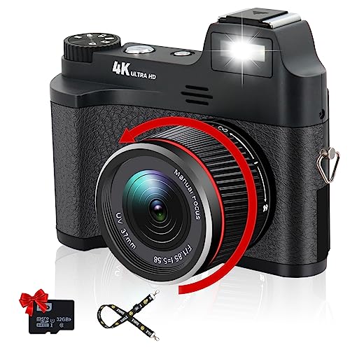 Capture Stunning Moments: High-Res 4K Camera – lovpo 4K 48MP Vlogger for YouTube, SD Card incl. Manualfocus, 18X Zoom, Portable with Neck Strap & Anti-Shak