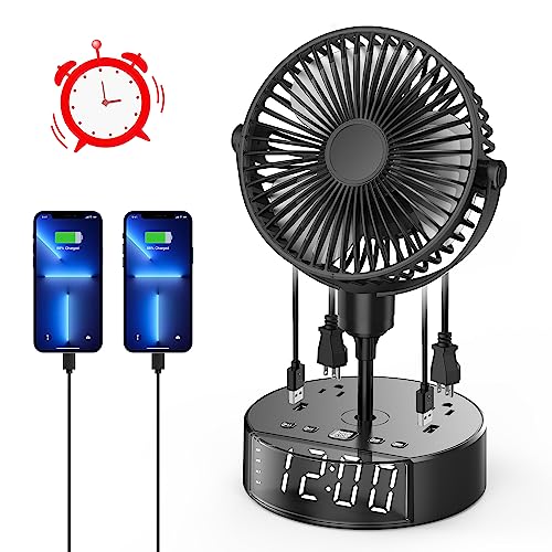 Powerful and Silent Fereowth Desk Fan with USB Charging and AC Power Outlets