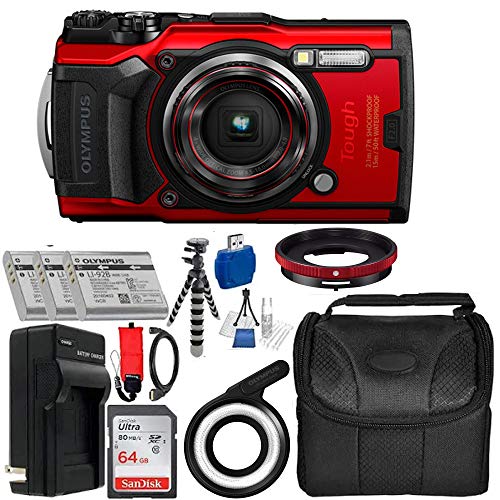 Capture the Adventure: Olympus TG-6 Camera (Red) + LED Light Bundle