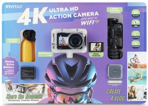 “Capture Epic Moments: Vivitar 4K Camera Bundle – Dual Screens, WiFi, Waterproof, EIS & More!”