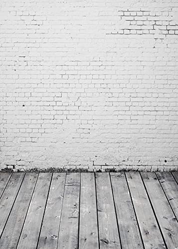 Capture Magical Moments with White Brick Wall and Gray Wooden Floor Photography Backdrop