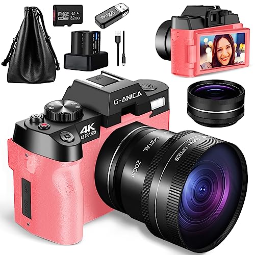 Capture stunning moments with G-Anica 4k Pink Camera: Powerful, WiFi-enabled, and perfect for YouTube, vlogging, and travel.