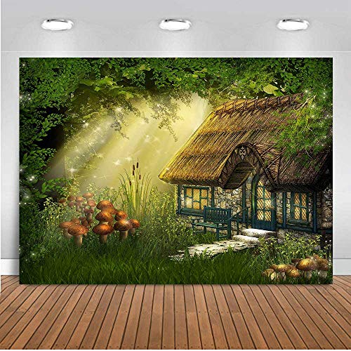 Enchanting Fairy Tale Cabin Photo Backdrop – Starry Sky, Mushroom Forest – Perfect for Parties!