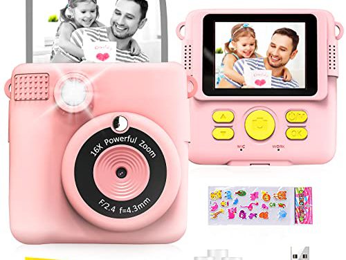 Capture Memories Instantly – GKTZ HD Print Camera – Perfect Gift for Kids – Portable Toy with Paper, Pens & 32GB Card – Pink