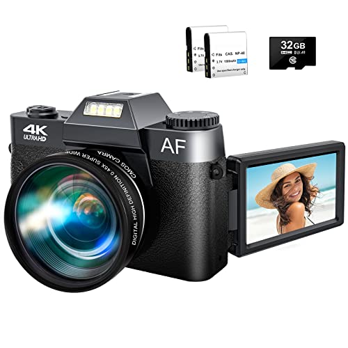 Capture Stunning Videos: 4K Vlogging Camera with 48MP, Flip Screen, 19x Zoom, and Anti-Shake