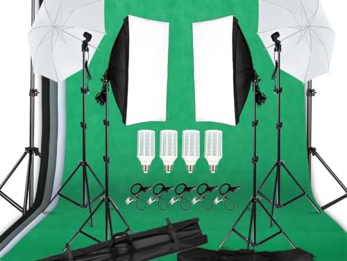 Capture Stunning Moments: GADEN Studio Kit with LED Softbox, Umbrella Lighting, Colorful Backdrops, and 20W Corn Light