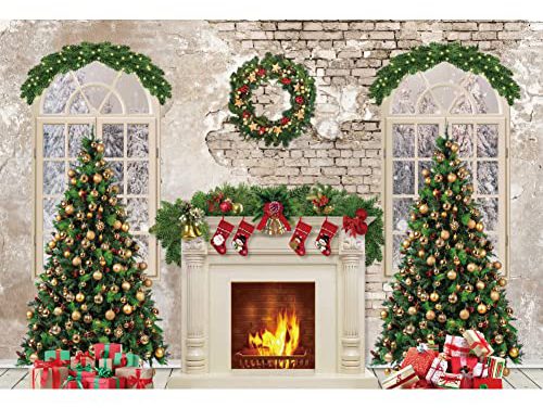 Festive Fireplace & Christmas Tree Backdrop: Capture Magical Moments