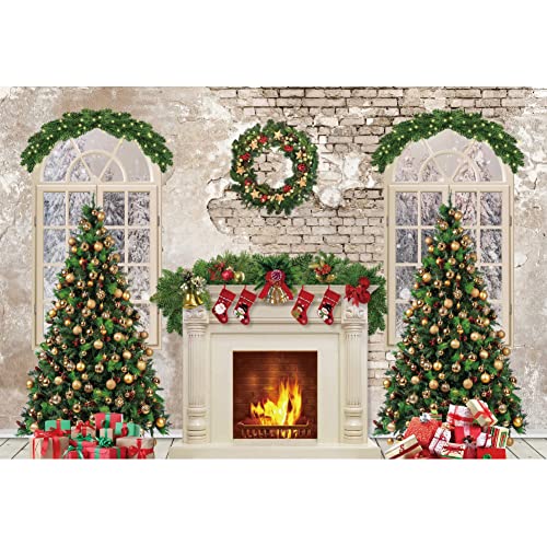 Festive Fireplace & Christmas Tree Backdrop: Capture Magical Moments