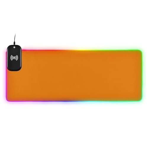 Powerful Orange Wireless Mouse Pad: XL Gaming Experience 35.4×15.7 in!