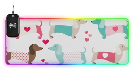 Loveable Dachshund Mouse Pad: Wireless Charging, Large Size, RGB, 35.4×15.7 in.