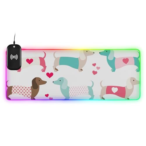 Loveable Dachshund Mouse Pad: Wireless Charging, Large Size, RGB, 35.4×15.7 in.
