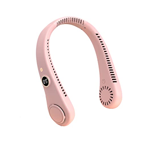 Silent & Leafless Neck Fan: Rechargeable, Portable, Pink