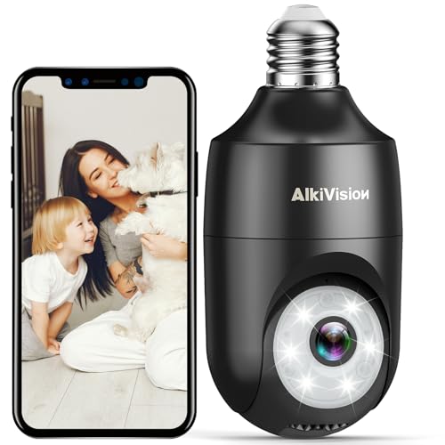 Enhanced AlkiVision: AI Bulb Cam – Wireless Protection, Full-Color Night Vision, Auto Tracking, Siren Alarm!