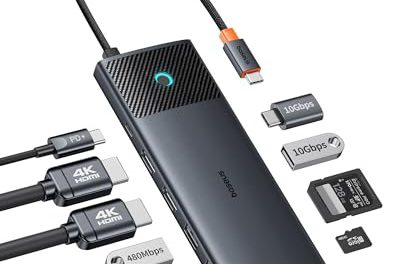 Superior Dual Monitor Docking: 10Gbps, 2 HDMI 4K@120Hz, USB C/A, Gigabit Ethernet, PD 100W, SD/TF – iPhone 15/Mac/Dell/HP/Lenovo