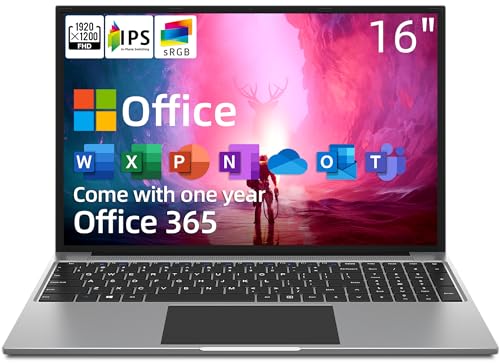 Powerful 16″ Laptop: FHD IPS Display, Quad Core CPU, 4GB RAM, 128GB Storage, Office 365, Numeric Keypad, 4 Speakers, 5G WiFi