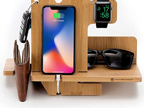 Wood Docking Station Nightstand Organizer with Key Holder, Wallet Stand, and Watch Gift for Men