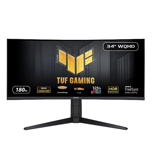 Immerse in Gaming Bliss: ASUS TUF 34″ Curved Monitor – 180Hz, 1ms, QHD