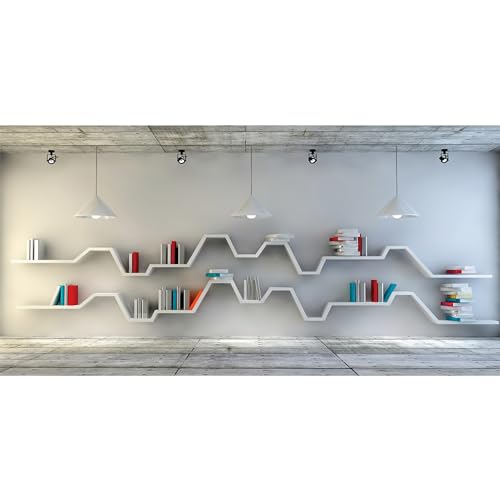 Vibrant Bookshelf Backdrop for Zoom: Modern White, 20x10ft