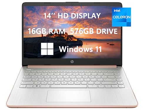 Upgrade Your College & Business Tech: Powerful 2023 HP Laptops with Intel Celeron, 16GB RAM, and Rose Gold Design