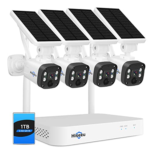 Solar Wireless Security Camera System with 1TB HDD, 4MP Spotlight, Night Vision, 2-Way Audio, Motion Detection, Outdoor Surveillance