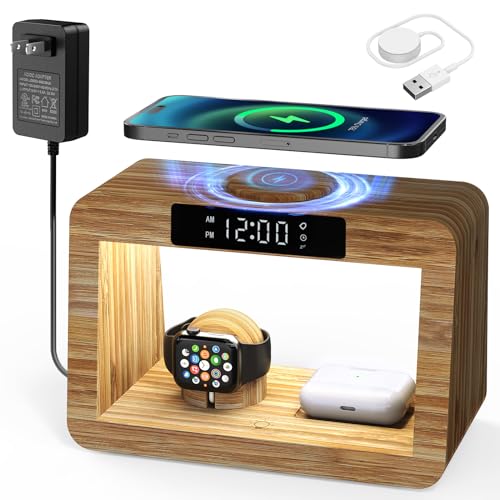 Ultimate Bamboo Charger: Fast Wireless Charging Hub for iPhone, AirPods, iWatch