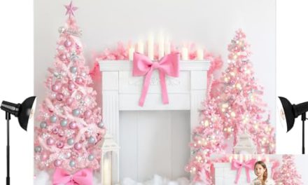 Enchanting Pink Xmas Trees & Fireplace Backdrop: Perfect for Girls’ Party & Home Decor!