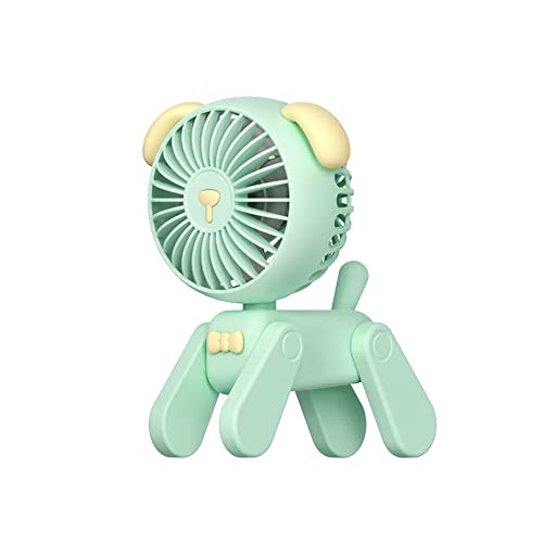 Cute Pet Dog Handheld Fan: Rechargeable, Portable, Green