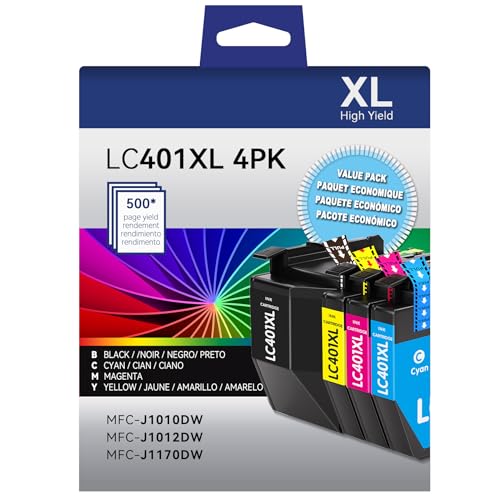 High Yield Valinkso LC401XL Ink Cartridges – Vibrant Colors for Brother Printer – 4 Pack