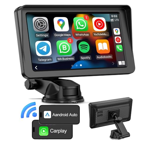 Powerful HD Double Din Car Stereo with Wireless Apple Carplay & Android Auto, Voice Control, IPS Touch Screen, Bluetooth, Multimedia Player