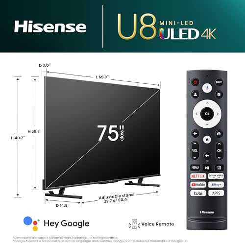 Ultimate 75″ Hisense U8 Google Smart TV: Stunning Display, Immersive Gaming, Alexa Compatible