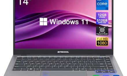 Fast Windows 11 Laptop: 14-inch, 12GB RAM, 512GB SSD, Intel Core N95, FHD IPS Display, WiFi 5G, BT 5.0