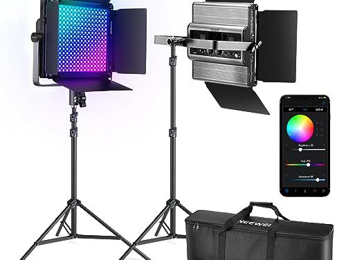 Enhance Your Videos: NEEWER 2-Pack RGB1200 LED Lights – Control, Stand, Bag, 22000Lux, 18 Effects