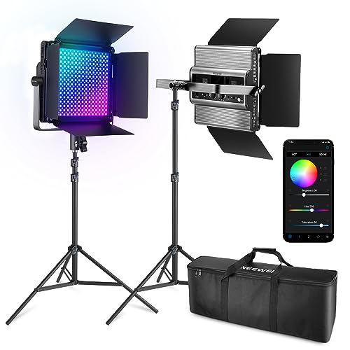 Enhance Your Videos: NEEWER 2-Pack RGB1200 LED Lights – Control, Stand, Bag, 22000Lux, 18 Effects